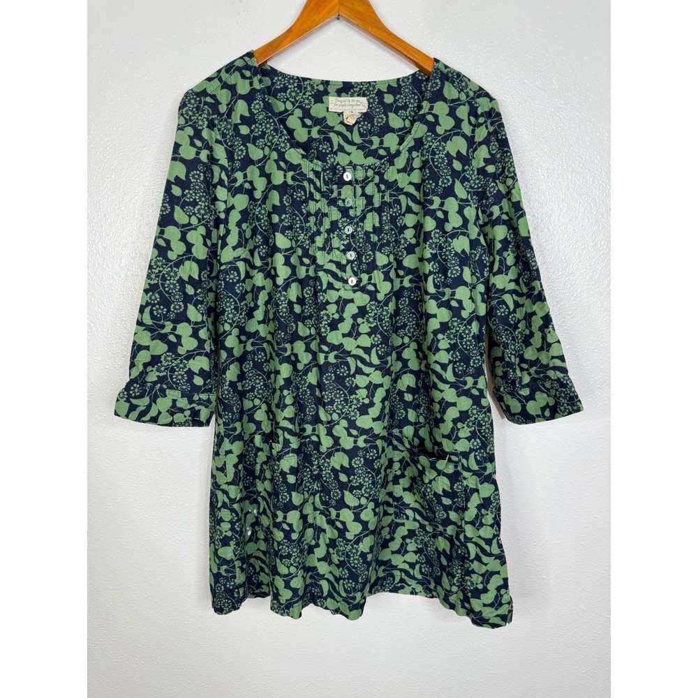 Seasalt Cornwall Rissick Tunic Green Corduroy Floral Button Pocket Dress UK 14